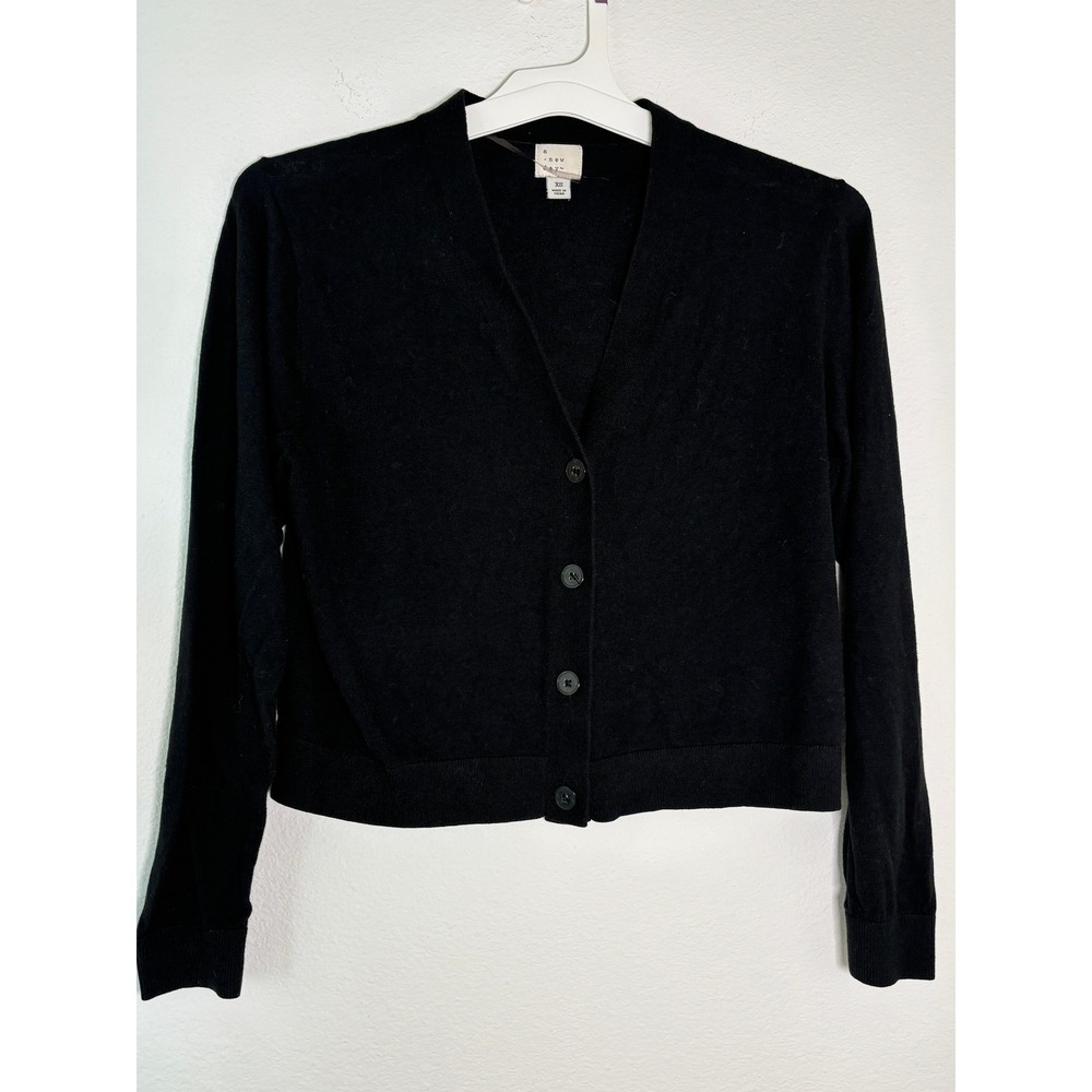 A New Day Black V-Neck Button Front Cardigan Sweater Womens Size XS Cropped